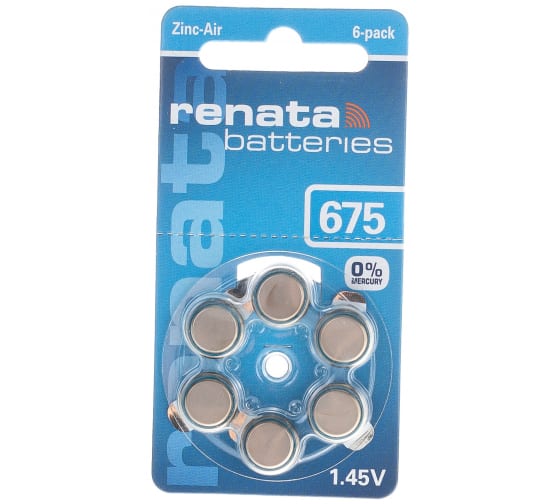 Батарейки для слуховых аппаратов Renata ZA 675 BL-6 (1.4V/640mAh) 4390 1