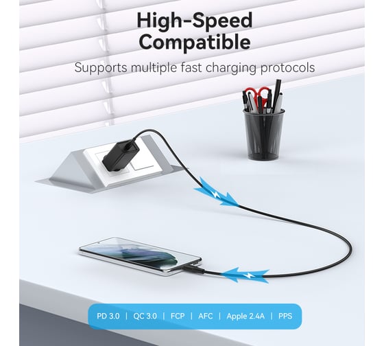 Набор для зарядки VENTION з/у 25W и кабель USB-C 3А Белый FAHWF-EU