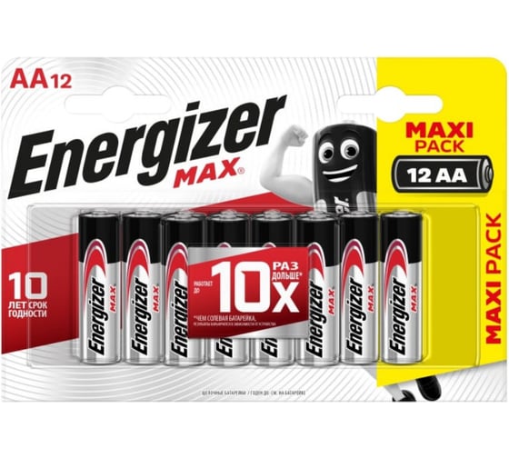Элемент питания ENERGIZER MAX LR6 АА, алкалиновый, 12 шт в блистере E300112602 1