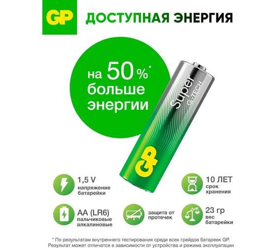 Батарейки GP пальчиковые алкалиновые АА Super Alkaline G-Tech, набор 24 шт. 19903