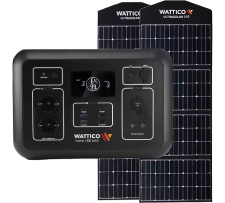 Портативная зарядная станция WATTICO Home 1200 Max + 2 шт. солнечная панель Ultrasolar 210 home_1200_max_2_ultrasolar_210