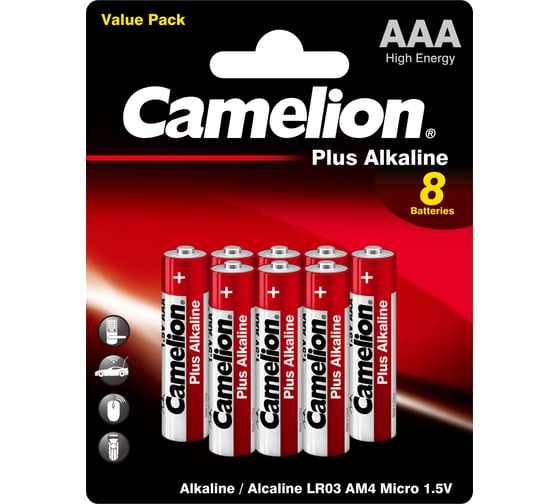 Батарейка Camelion, 1.5В LR03 Plus Alkaline BL-8 LR03-BP8 14134