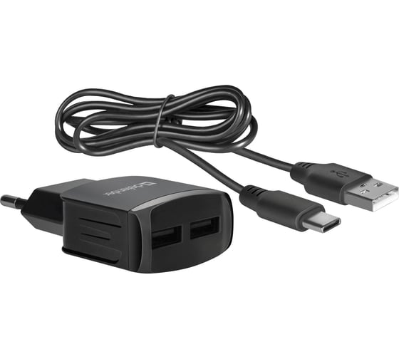 Сетевой адаптер DEFENDER UPC-23 2xUSB,5V/2.1А кабель Type-C 83583
