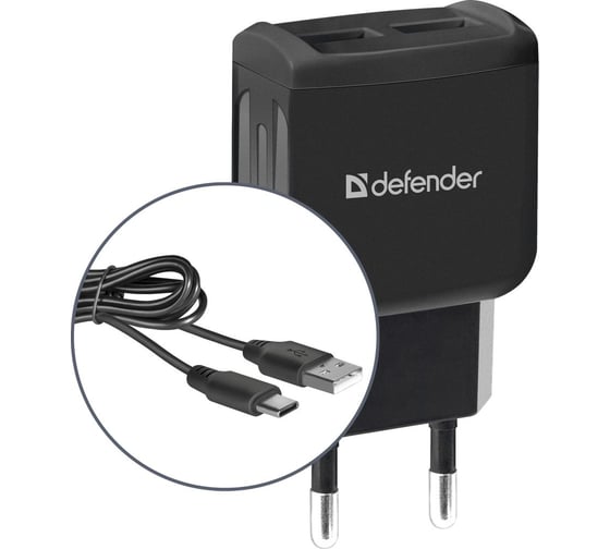 Сетевой адаптер DEFENDER UPC-23 2xUSB,5V/2.1А кабель Type-C 83583