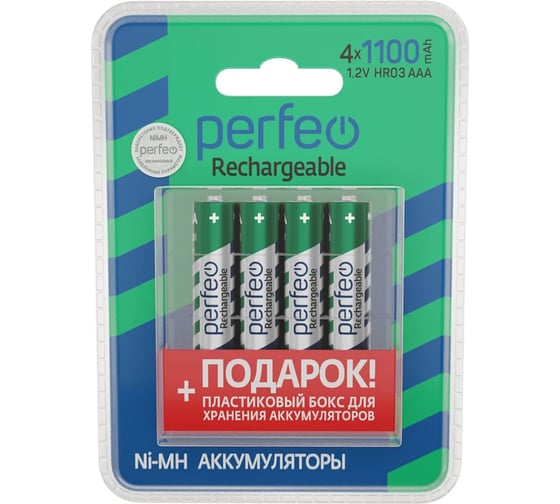 Аккумулятор Perfeo AAA1100mAh/4BL+BOX Пластик 30017538 1