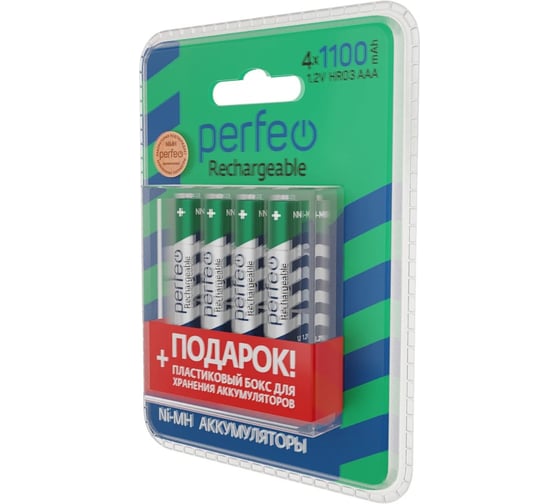 Аккумулятор Perfeo AAA1100mAh/4BL+BOX Пластик 30017538
