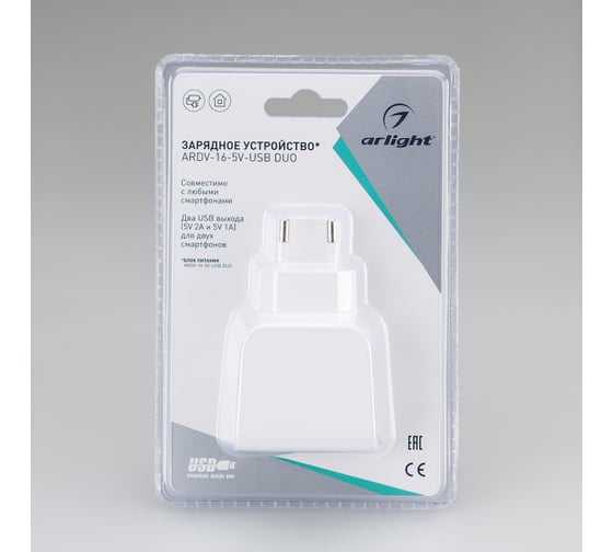 Блок питания Arlight ARDV-16-5V-USB DUO 5V, 3.1A, 16W, White 023249 Аркон