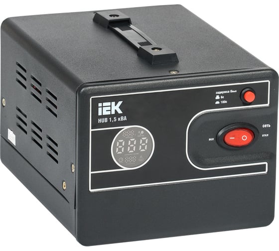 Однофазный стабилизатор напряжения IEK, переносной 1,5кВА HUB IVS21-1-D15-13