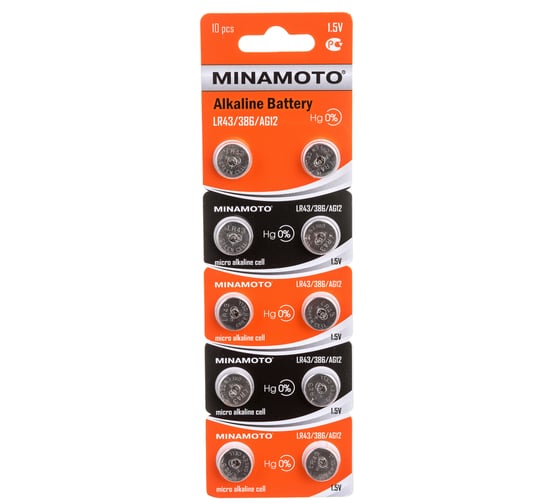 Часовая батарейка Minamoto AG12 LR43, 10 card 55012