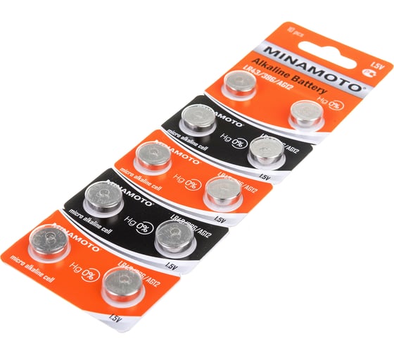 Часовая батарейка Minamoto AG12 LR43, 10 card 55012