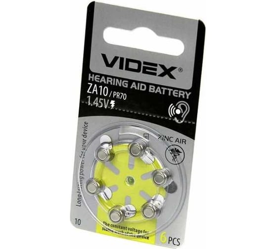Элемент питания VIDEX воздушно-цинковый 6 шт. в  блистере ZA10/ PR70/ V10/ DA230/ PR230