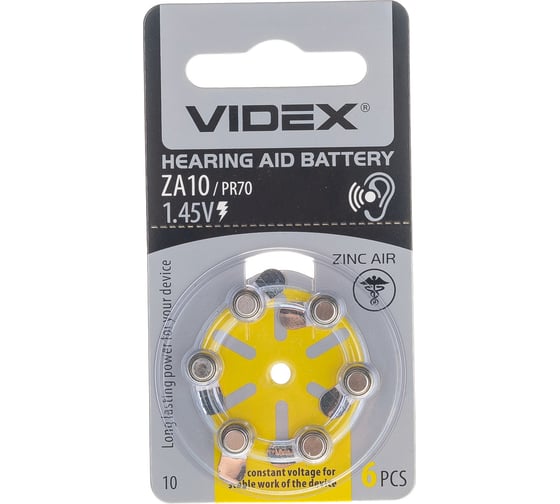 Элемент питания VIDEX воздушно-цинковый 6 шт. в  блистере ZA10/ PR70/ V10/ DA230/ PR230 1