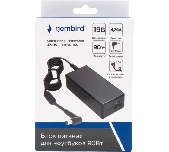 Блок питания для ноутбуков Gembird Asus, Toshiba 19В/4,74А, 90Вт, 1 штекер 5,5x2,5мм, NPA-AC17