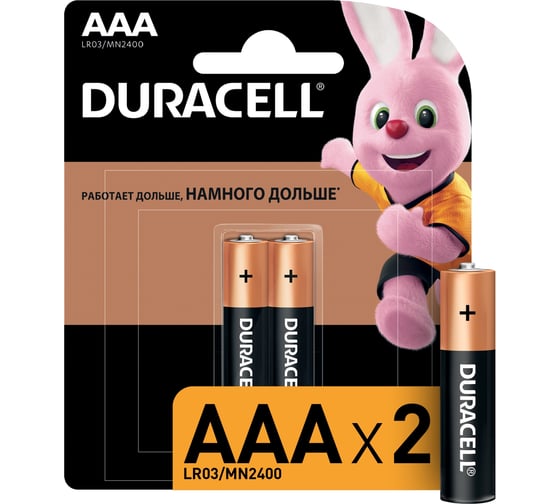 Щелочные батарейки Duracell, ААA/LR03 2шт Б0014052 1