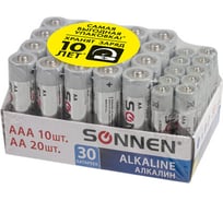 Батарейки SONNEN, КОМПЛЕКТ 30 шт, Alkaline, AA+ААА LR6+LR03, в коробке 455097