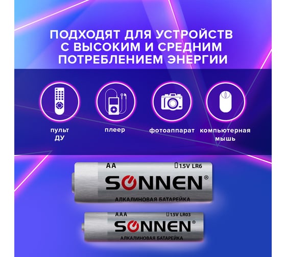 Батарейки SONNEN, КОМПЛЕКТ 30 шт, Alkaline, AA+ААА LR6+LR03, в коробке 455097