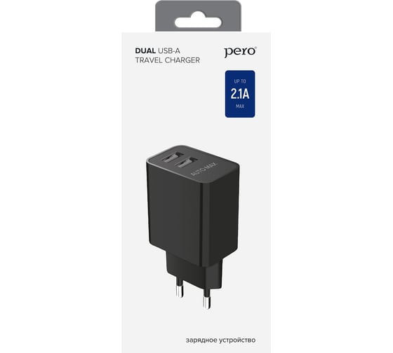Сетевое зарядное устройство PERO TC02 2USB 2.1A черный ТС02BL2A