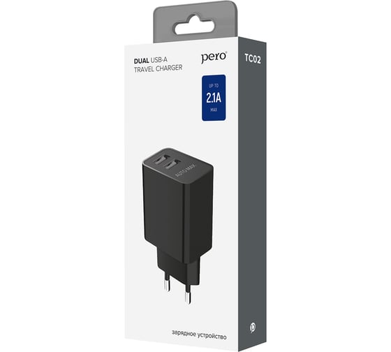 Сетевое зарядное устройство PERO TC02 2USB 2.1A черный ТС02BL2A