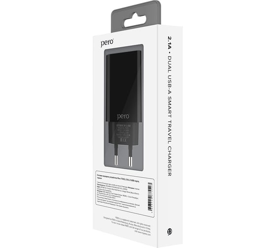 Сетевое зарядное устройство PERO TC02 2USB 2.1A черный ТС02BL2A