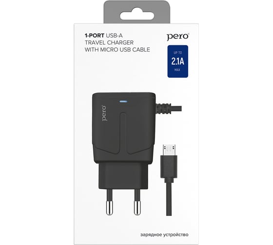 Сетевое зарядное устройство PERO TC04 1USB 2.1A + MICRO-USB CABLE черный ТС04B2AMU