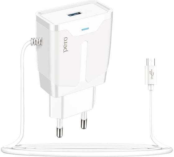 Сетевое зарядное устройство PERO TC04 1USB 2.1A + MICRO-USB CABLE белый ТС04W2AMU