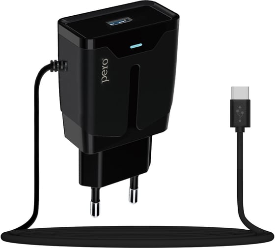 Сетевое зарядное устройство PERO TC04 1USB 2.1A + TYPE-C CABLE черный ТС04B2ATC