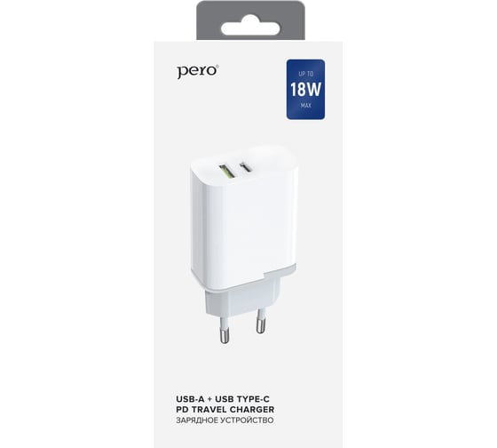 Сетевое зарядное устройство PERO TC05 PD 18W + USB-A Fast Charge белый ТС05WHPD