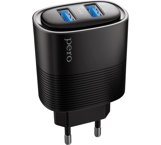 Сетевое зарядное устройство PERO TC08 AUTO MAX 2USB 3.4А черный ТС08BL