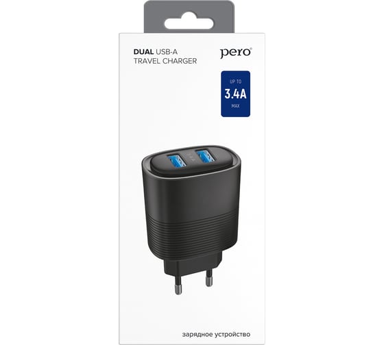 Сетевое зарядное устройство PERO TC08 AUTO MAX 2USB 3.4А черный ТС08BL