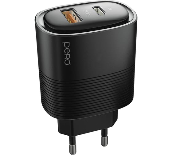 Сетевое зарядное устройство PERO TC11 USB-A QC3.0 + USB-C PD, 45W черный ТС11BL