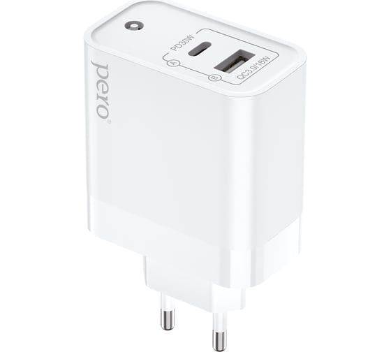 Сетевое зарядное устройство PERO TC12 USB-A QC3.0 + USB-C PD, 48W белый ТС12W
