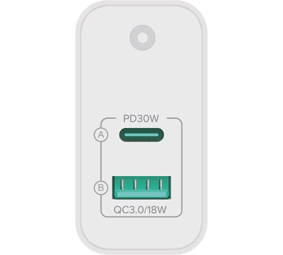 Сетевое зарядное устройство PERO TC12 USB-A QC3.0 + USB-C PD, 48W белый ТС12W