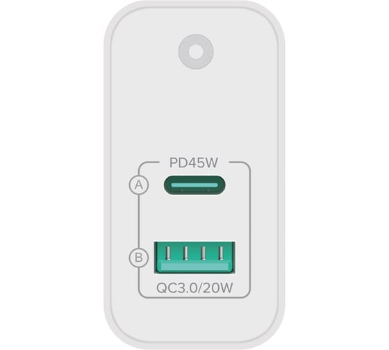 Сетевое зарядное устройство PERO TC15 USB-A QC3.0 + USB-C PD, 65W белый ТС15W