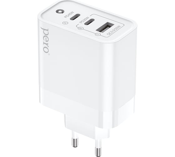 Сетевое зарядное устройство PERO TC17 USB-A QC 3.0 + USB-C PD + USB-C PD, 65W белый ТС17W
