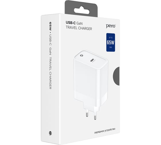 Сетевое зарядное устройство PERO TC16 GaN, USB-C PD, 65W белый ТС16W