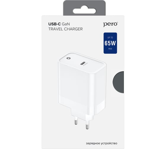 Сетевое зарядное устройство PERO TC16 GaN, USB-C PD, 65W белый ТС16W