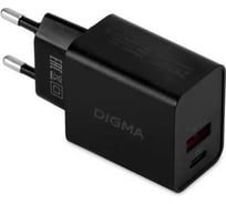 Сетевое зарядное устройство DIGMA DGW2D 20W 3A+1A (PD+QC) USB-C/USB-A универсальное черный (DGW2D0F110BK) 1920189