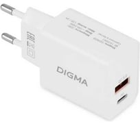 Сетевое зарядное устройство DIGMA DGW2D 20W 3A+1A (PD+QC) USB-C/USB-A универсальное белый (DGW2D0F110WH) 1920061