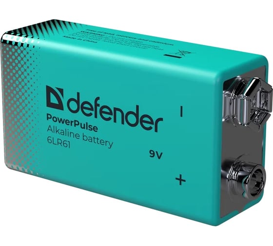 Батарейка алкалиновая DEFENDER 6LR61-1BL 9V, блистер, 1 шт, PowerPulse 56261