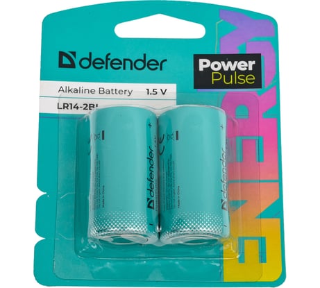 Батарейка алкалиновая DEFENDER LR14-2BL С, блистер, 2 шт, PowerPulse 56214