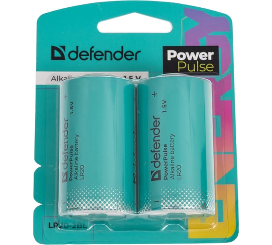 Батарейка алкалиновая DEFENDER LR20-2BL D, блистер, 2 шт, PowerPulse 56220 1