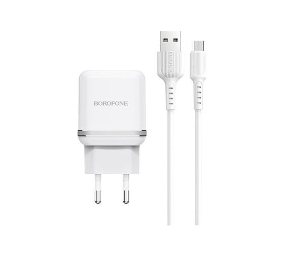Сетевое зарядное устройство Borofone BA25A, 2хUSB-А, 2.4А + кабель microBM, 1 м, белый 23752-BA25AWM