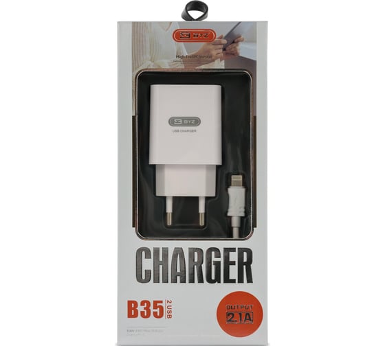 Сетевое зарядное устройство BYZ B35, 2хUSB-А, 2.1А + кабель AM-Lightning, 1 м, белый 23750-B35IW