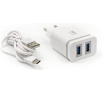 Сетевое зарядное устройство BYZ U26 EU, 2хUSB-А, 2.4А + кабель AM-Type-C, 1 м, белый 23750-U26EUTW