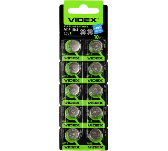 Алкалиновый элемент питания VIDEX 10 шт. в блистере AG13/ 303/ 357/ SR44SW/ SR44W/ LR44/ A76/ GP357F/ GP357E/ GP76A/ V357/ V76PX/ V303/ V13GS VID-AG13 1