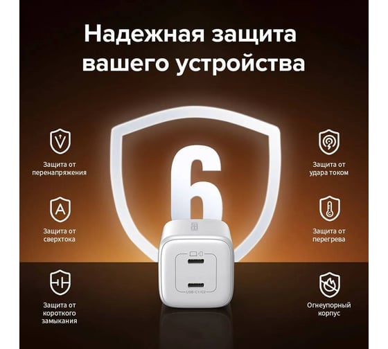 Зарядное устройство CD294 (15327) Nexode Mini 45W USB-C+USB-C PD GaN Fast Charger EU. Цвет: белый Ugreen 15327_