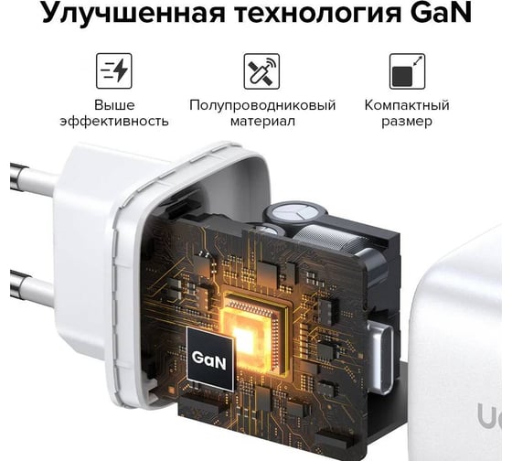 Зарядное устройство CD294 (15327) Nexode Mini 45W USB-C+USB-C PD GaN Fast Charger EU. Цвет: белый Ugreen 15327_