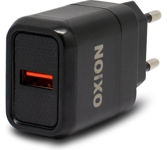 Быстрое сетевое зарядное устройство OXION QC 3.0 18Watt, 1USB-5V/3A, 6-9V2A, 9-12V/1.5A, чёрный, арт. OX-QC301BK