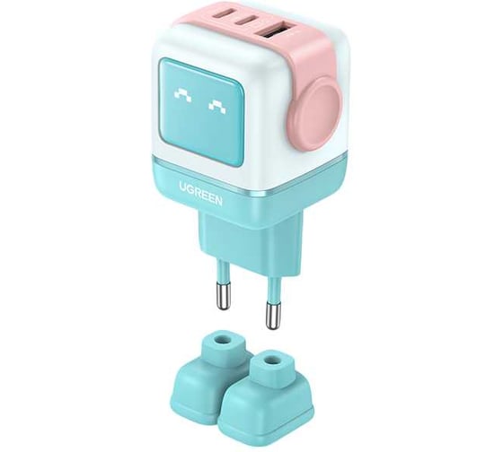 Сетевое зарядное устройство Ugreen CD361 (35855) UNO RG 65W USB-A+2 USB-C Robot GaN Tech Fast Charger EU в виде робота. цвет розово-голубой 35855_