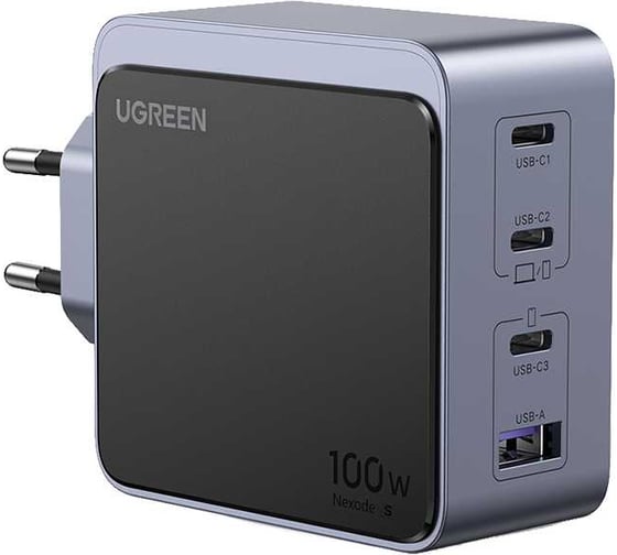 Сетевое зарядное устройство Ugreen X565 Nexode S 100W USB-A+3 USB-C GaN Tech Fast Charger EU. цвет серый 35043_